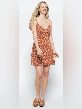 nine britton Rust Floral Crisscross-Strap Mini Dress